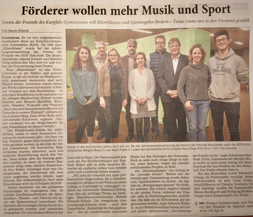 Jahreshauptversammlung des Vereins der Freunde am 27.11.2017 in der RNZ